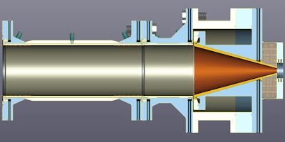 Hier gehts direkt zur Projektseite. Das Bild zeigt einen Test-Mantelstrom-Diffusor für ein Klein-Raketentriebwerk mit 2 kN Schub.